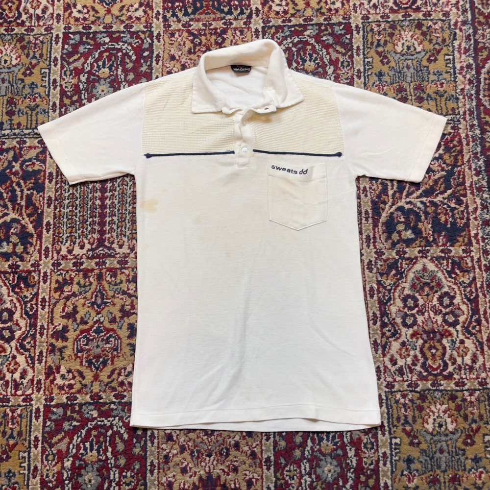 VINTAGE 70s SWEATS DD MENS WHITE COLLARED POLO SHIRT‎ S-XS